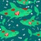 Zombie shark pattern seamless. sea predator is dead background. Green monster fish ornament