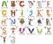 Zoo alphabet. Animal alphabet. Letters from A to Z. Cartoon cute animals isolated on white background