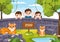 Zoo Cartoon Vector Illustration with Safari Animals Lion, Tiger, Cage and Visitors on Territory on Forest Background Design