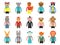 Zoo characters hipsters. Cartoon animals front view game avatars of fox bear dog giraffe owl cat and others vector