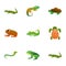 Zoo reptile icon set, cartoon style