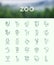 Zoo thin line icons set: lion, deer, horse, monkey, tiger, penguin, hippo, giraffe, elephant, turtle. Modern vector illustration