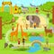 Zoo vector flat illustration. Animals vector flat design. Zoo infographic with elephant. People walk in the park, zoo