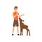 Zoo Worker Feeding alf with Milk Bottle, Professional Zookeeper Character Caring of Animal Vector Illustration