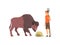 Zoo Worker Feeding Buffalo, Professional Zookeeper Character Caring of Animal Vector Illustration