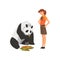 Zoo Worker Feeding Panda Bear Eating Carrot, Professional Zookeeper Character Caring of Animal Vector Illustration