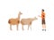 Zoo Worker or Veterinarian Examining Alpacas, Professional Zookeeper Character Caring of Animals Vector Illustration