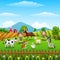 Zookeeper with the animals in the farm background