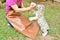 Zookeeper feeding baby white tiger