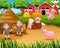 Zookeeper girl and boy with pigs in the farmyard