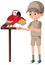 Zookeeper training parrot on the stick