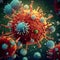 Zoom in on a colorful virus, presenting a closeup view that delves into the realm of medical and scientific exploration.