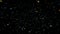 Zoom in deep space gold snow and ice star dust floating slowly and faded on black screen