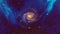 A zoom intoa spiral galaxy with blue nebula