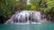 Zoom out video of Erawan water fall Second floor, tropical rainforest at Srinakarin Dam, Kanchanaburi, Thailand. Beautiful water