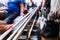 Zoom picture of people on stairs of an underground station