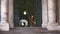 Zoom in shot of a Swiss Guard at Saint Peter`s Square, Rome,