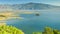 Zoom view of an island with ruins of castle in the river`s valley. Dalyan