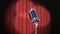 Zoom In Vintage Microphone and Red Curtain with Rotating Spotlights, Beautiful 3d Animation. 4K