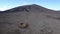 Zoom in volcanic rocks on background of clean blue sky.