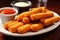 zoomed shot: mozzarella sticks cheese pull