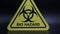 Zooming towards a Biohazard sign, isolated on black background