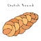 Zopf or Challah Bread. Jewish or Swiss, Austrian or Bavarian Bakery. Realistic Hand Drawn Illustration. Savoyar Doodle