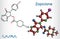 Zopiclone molecule. Structural chemical formula and molecule model.