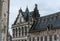 Zoutleeuw, Flanders Belgium - View over the facade of the medieval Cloth Hall and the Saint Leonardus church at the Old market