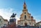 Zrenjanin downtown, city architecture, urban landscape. Square of freedom with Cathedral of St.