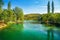 Zrmanja river in Muskovci in Croatia, beautiful green environment