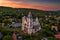 Zsambek, Hungary - Aerial view of the beautiful Premontre Monastery ruin church of Zsambek Schambeck with cemetery