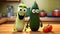 Zucchini Friends: Playful Cucumber Characters In A Pixar-style Kitchen Scene