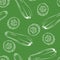 Zucchini outline on green background. Vegetables seamless pattern.