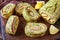 Zucchini roulade with cheese and ham