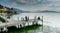 Zug, ZG / Switzerland - 20 April, 2019: people enjoying a beautiful spring day on the docks on Lake Zug in central Swiitzerland