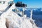 Zugspitze, Germany - December 29, 2018 : Frozen observation Deck at the top of Zugspitze Mountain in the Alps with many visitors