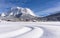 The Zugspitze Masif from the valley of Ehrwald in sunny winter day