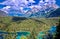 Zugspitze and valley with a cyan lake in the foreground in Biberwier, Tirol