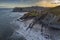 Zumaia city and seashore flysch aerial view