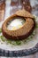 Zurek, sour soup made of rye flour with sausage and egg served in bread bowl. Popular Easter dish