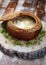 Zurek, sour soup made of rye flour with sausage and egg served in bread bowl. Popular Easter dish