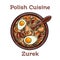 Zurek. Traditional polish soup, made of rye flour with smoked sausage and eggs served in bread bowl