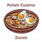 Zurek. Traditional polish soup, made of rye flour with smoked sausage and eggs served in bread bowl