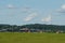 Zurich airport with three Swiss airline planes at standstill on the ground.