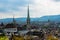 Zurich center. Image of ancient European city, view from the top. Beautiful house and chapel.