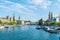 Zurich city center with famous Fraumunster and Grossmunster Churches and river Limmat