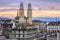 Zurich city center with snow covered Alps mountains in background, Switzerland