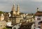 Zurich cityscape with Great Minster church Grossmunster in Swi