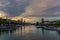 Zurich downtown skyline with Fraumunster and Grossmunster churches at zurichsee lake at night, Switzerland